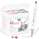 Ohuhu Markers for Adult Coloring Books No Bleeding 60 Colors Water-based Dual Tips Coloring Markers for Kids Adults Beginners Drawing Pens for Journaling Lettering (Brush & Chisel)