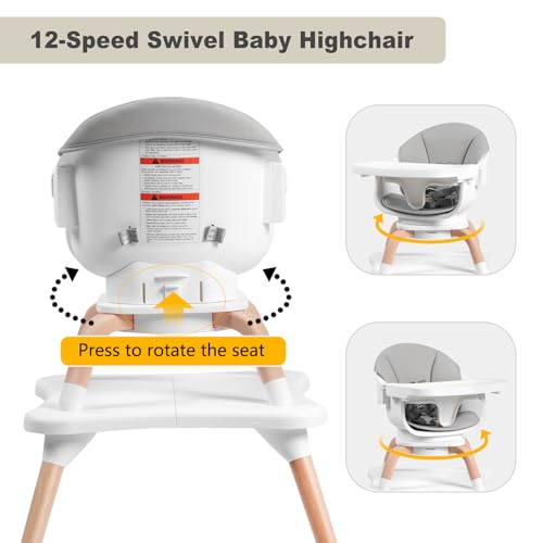 Image of Baby High Chair, 7 in 1 Convertible High Chairs for Babies and Toddlers, Kids Learning Table, Building Block Table, Toddler Dining Chair with 360 Rotating Seat, 5-Point Safety Harness (Grey)