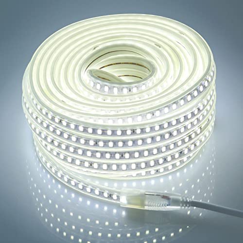Image of Cold White Led Strip Lights 65.6FT Led Rope Lights Outdoor Waterproof for Patio Garden Building Commerical Decor 110V Flexible Lights Cuttable 6000k 20M