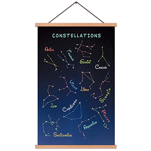 Image of KAIRNE Constellation Poster With Wood Magnetic Poster Hanger,(35x56cm) Abstract Zodiac Sign Canvas Poster Hanging Wall Art,Star Chart Canvas Space Theme Poster Artwork For Kids Bedroom,Nursery Decor