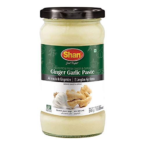 Shan Ginger Garlic Paste 10.93 oz (310g) - Traditional Taste Enhancing Cooking Paste from Fresh Ground Ginger and Garlic - Suitable for Vegetarians - Airtight Glass Jar