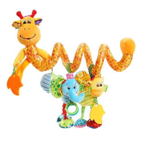 Image of Jollybaby Crib Stroller Car Seat Toys for Baby 0-3-6-9-12 Months, Tummy Time Hanging Sensory Toys for Newborn with Music Box and Teether, Spiral Carseat Toy for Infant Boys Girls Gifts (Giraffe)