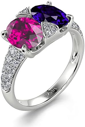 Jeulia Sterling Silver Purple Amethyst Women Ring Women's 2-Stone Engagement Ring Oval Fancy Pink diamond Promise Wedding Band Anniversary Crystal Halo Bridal Ring Set with Jewelry Gift Box