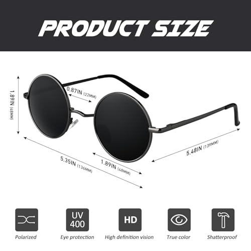 Image of CGID Retro Round Polarized Sunglasses Mens Womens Circle Metal Hippie Shades UV400 Protection E01