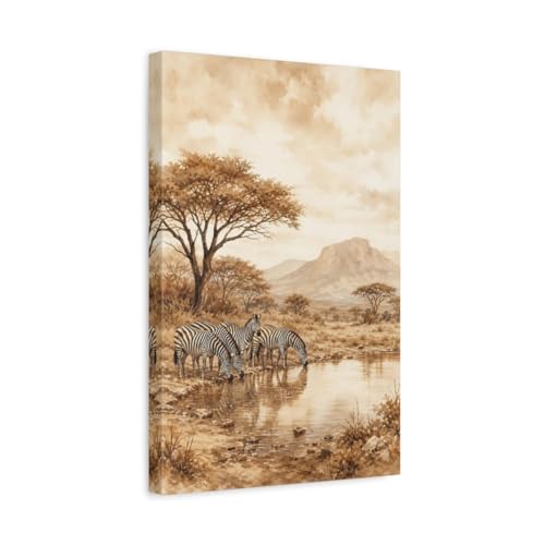 Tableau zèbre aquarelle sépia déco de salon au-dessus du canapé