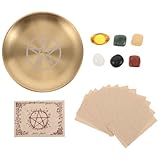 Cabilock 1 Set runder Ritualteller, Altar, Meditation, Wahrsagerei, Tarot-Lesungen, Schale, Kristallstein, Metall-Serviertablett für Gebetszeremonie