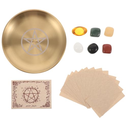 IMIKEYA 1 Juego de Plato Ritual de Metal: Bandeja para Velas de Altar de oración con Soporte Redondo de Cristal para Joyas, Suministros de adivinación y radiestesia para Fiestas.
