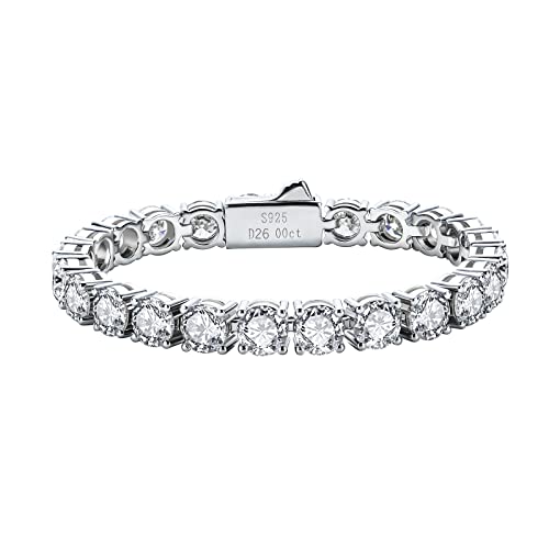 AnuClub 11.1CT-32CT Moissanite Tennis Bracelet 925 Sterling Silver Round Cut 4MM/6.5MM D Color VVS1 Moissanites Classic Bracelets for Women Men
