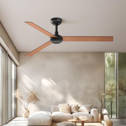 Image of TALOYA 52 inch Ceiling Fan,Black Finish,6-Speed,Dimmable,Noiseless,Reversible DC Motor,3 blades