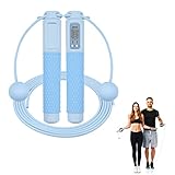 Springseil mit Digital Zähler Kabelloses Springseil Gewichtetes Springseil Erwachsene Profi Kugellager Anti-rutsch Griffe Längenverstellbares Seil für Männer Frauen Kinder (Blau)