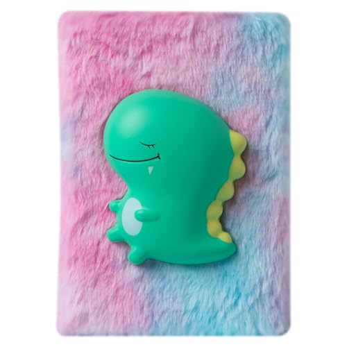 FUNOMOCYA Cuaderno Peluche Dinosaurio con Diseño Tie Dye para Niñas Diario Escolar Creativo y Suave para Estudiantes Diario de Escritura Colorido y Divertido