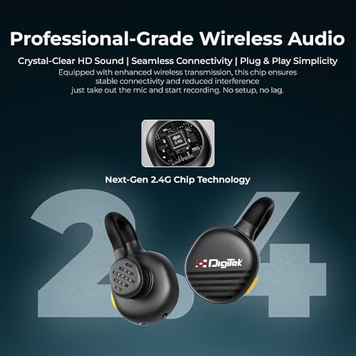 Image of Digitek DWM 119 2-in-1 Wireless Microphone, Mic with 30m Range, 6Hr Battery, Noise Cancellation & Power Indicator, for iPhone & Android Smartphones, Ideal for Vlogging Live Streaming & Interviews