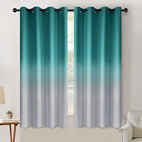 Image of SimpleHome Teal to Grey White Ombre Room Darkening Curtains 63 Inch | Curtains for Living Room,Light Blocking Thick Thermal Insulated Grommet Window Curtains Drapes for Bedroom, 2 Panels,52Wx63L