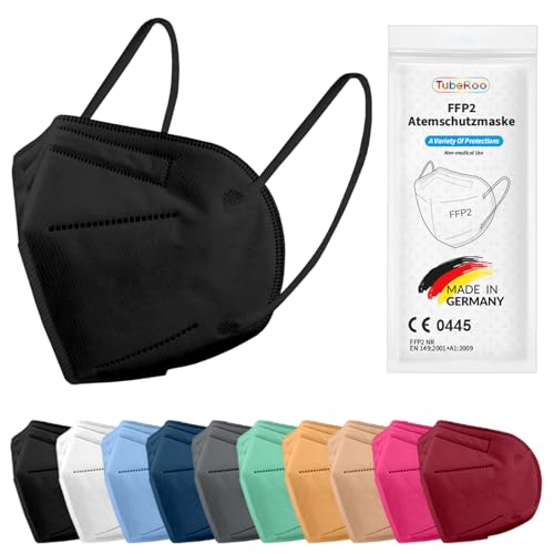 TubeRoo FFP2 Maske schwarz 20 Stück Masken aus Deutschland Made in Germany weiche Ohrschlaufen Atemschutzmaske Mundschutz Schutzmaske Staubmaske Feinstaubmaske