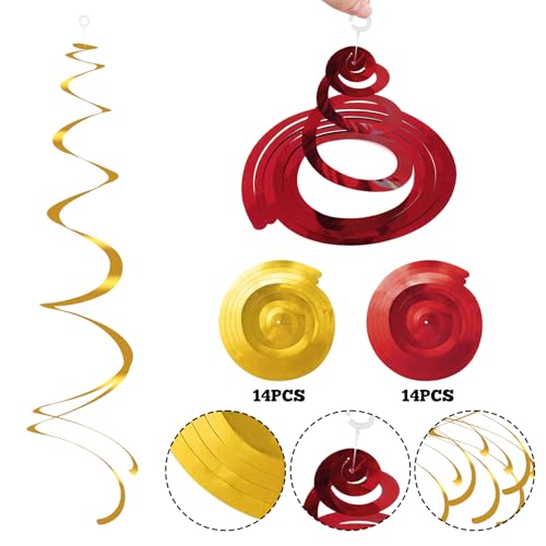 Image of Colorful Ceiling Swirl Foil Decorations Hanging Plastic Streamer Themed Swirl Party for Chinese New Year Graduation Celebration, Pack of 28