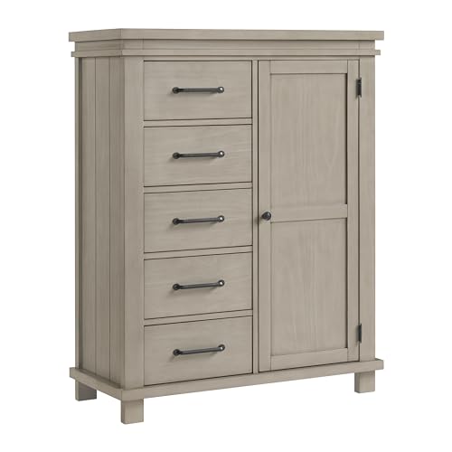 Image of Soho Baby Hampton Premium Soft Closing 5-Drawer Chifferobe with Adjustable Shelves and Hanging Rod, Smooth Stone Wash
