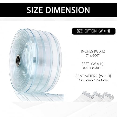 Image of Ribbed PVC Strip Curtain Clear 7 inch Width x 600 inch Height Vinyl Door Strips for Warehouse, Freezer, and Garage, Anti-Scratch & Temperature Resistant Plastic Strip Curtain for Door AP1474