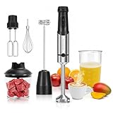 Kowdom 1200 Watt Stabmixer Set, Edelstahl Pürierstab für Suppen, Babybrei & Soßen | 12 Geschwindigkeitsstufen + Turbofunktion | inkl. 800ml Messbecher, 600ml Zerkleinerer & Milchaufschäumer