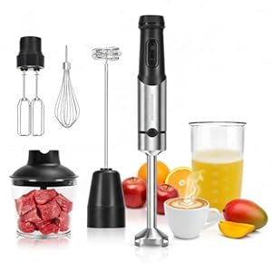 Kowdom 1200 Watt Stabmixer Set, Edelstahl Pürierstab für Suppen, Babybrei & Soßen | 12 Geschwindigkeitsstufen + Turbofunktion | inkl. 800ml Messbecher, 600ml Zerkleinerer & Milchaufschäumer
