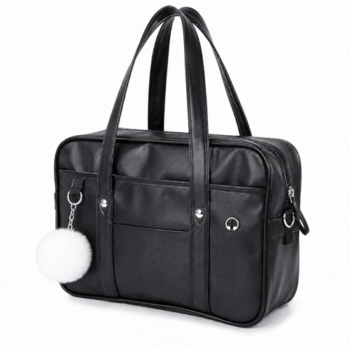 ABOOFAN Japanese School Bag Water Resistant PU Leather Shoulder Messenger Bag Kawaii JK Uniform Shoujo Tote with Headphone Hole Sturdy Zippers for Class Cosplay Daily Use