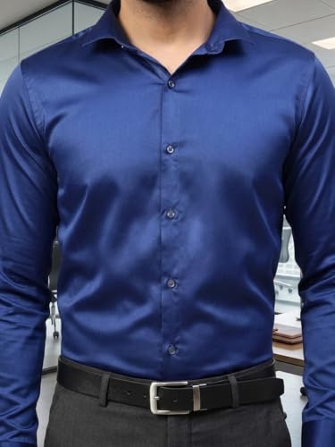 Image of DEELMO Combo of Men's Stylish Solid Satin Casual Shirt for Men Full Sleeves| Poly Satin Silk Shirt Pack of 2