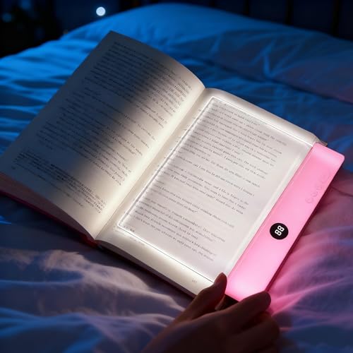 Luz de libro plana LED recargable con panel rosa regulable y temporizador