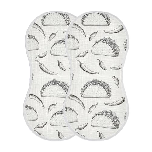 2 Pack Muslin Burp Cloths Taco Pepper White Cotton Baby Burp Cloths Ultra Absorbent Soft Thick Burping Cloth for Baby Boys Girls 22