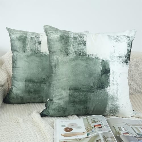 OYIMUA Velvet Olive Green Cushion Covers 50cm x 50cm Set of 2 Abstract Art Decor Pillow Covers Decorative Cushion Cover 20x20 inches for Outdoor Garden Blench Living Room Sofa