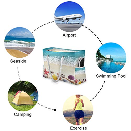 Large Beach Bags Top Handle Handbags Shoulder Tote Bag Canvas Totes Water Resistant Bags For Gym Travel Daily Sea Shells On Beach #TOP2