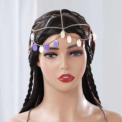 IYOU Boho Women Head Chain Gold Sequin Tassel Headpiece Layered Carnival Halloween Hair Pieces Accessories for Costumes Wedding Cosplay - Image 2