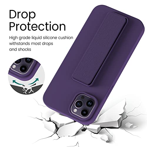 LAUDTEC Silicone Kickstand Case Compatible with iPhone 14 Pro, Vertical and Horizontal Stand Hand Strap Metal Kickstand Cover, Flexible Soft Liquid Silicone Stand Case for iPhone 14 Pro (Deep Purple)