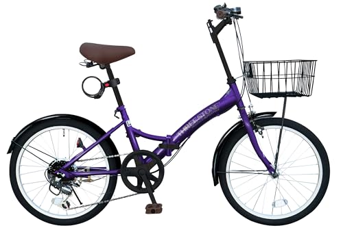 THREE STONE 折りたたみ自転車 自転車 20インチ P-008 シマノ6段ギア カゴ ライト ワイヤーロック錠 プレゼント 通勤 通学 街乗り (パープル)