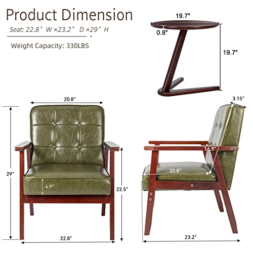 Okeysen Accent Chairs Set Of 2 With Side Table, Mid Century Modern Accent Chair, Retro Wood And Leather Armchairs Side Chair, Lounge Reading Comfy Arm Chair For Living Room, Bedroom, Office #TOP1