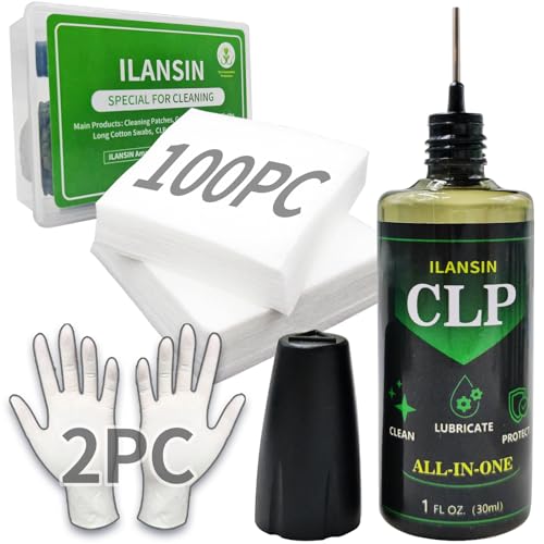 ILANSIN Universal 30ml CLP & 1oz Needle Oiler Gun Lubrication,Multi-Purpose Gun Cleaner, Oil Cleaning Kit,All in One Cleaner, Cleaning-Lubricant-Protector+lint Free Patches+Oil Resistant Gloves