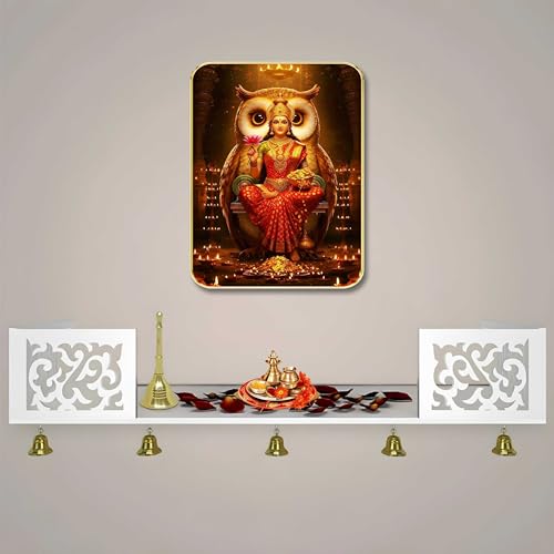 Image of SAF Divine Maa Lakshmi Owl Wall Art with Table Top Stand & Wall Hanging Hole | Premium MDF Religious Painting for Mandir Living Room Office Home Decor Gift