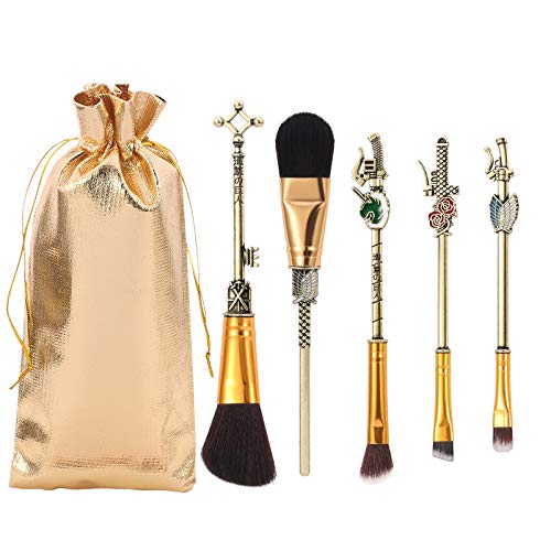 Anime AttackTitan Makeup Brushes - 5pcs professional Metal Handle Makeup Brushes Set, Anime Scout Regiment Symbol Shingeki no Kyojin Sword Weapon Series Makeup Brushes for Fans (Antique Gold)