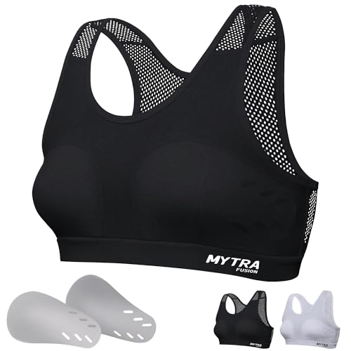 Proteccion Pecho Mujer Boxeo — Racerback Shock Absorber Sujetador con Malla Transpirable, Copas Extraíbles, Sujetador Boxeo para Artes Marciales y Running (FR/ES, Letras, L, Regular, Regular, Negro)