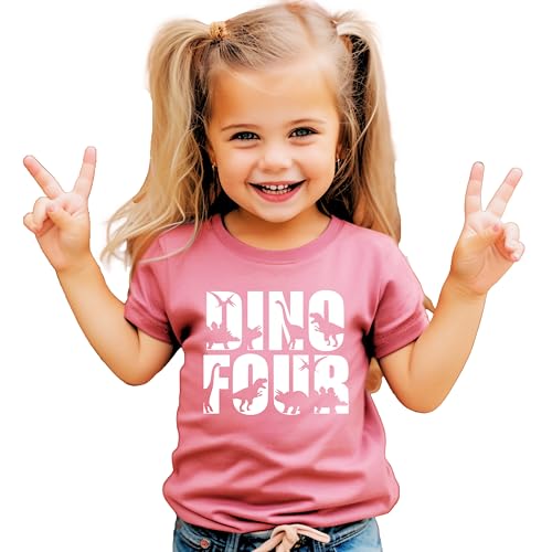 Olive Loves Apple 4th Birthday Dinosaur Shirt Dino Four for Toddler Girls and Boys2