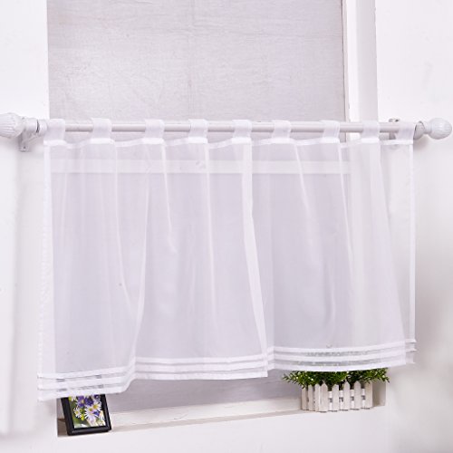 Yujiao Mao Visillo moderno, transparente, con trabillas, blanco, 30 x 120 cm (alto x ancho) Cover