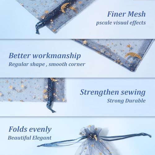 Image of Hopttreely 100 Pieces Moon Star Organza Bags, Mixed Color 4x4.72(10X12CM) Satin Drawstring Organza Pouch Wedding Party Favor Gift Bag Jewelry Watch Bags