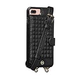 SENA Crossbody Snap on - Hands Free Drop Safe Crossbody Quilted Wallet case for iPhone 8 Plus / 7 Plus / 6 Plus - Black