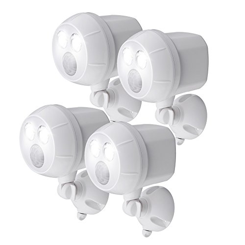 Mr. Beams MB384, 400 Lumen Version, Weatherproof Wireless Battery Powered Led Ultra Bright Spotlight with Motion Sensor, 4-Pack, White