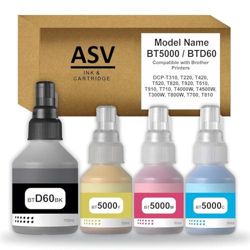 Image of ASV BT-D60BK & BT5000 (C /Y /M) Refill Ink Compatible for Printers T220, T420, T520, T820, T920, T510, T910, T710, T4000W, T4500W, T300W, T800W (Black - 100ml, C /Y /M - 50ml Each)
