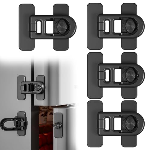 4 Piezas Cerradura Para Refrigerador Seguridad Puertas Niños, Cierre Seguridad Cajones Bebe, Seguro Puertas Bebe, Cierres Seguridad Bebe, Pestillo Puerta Sin Agujeros, Para Cajones Neveras, Negro
