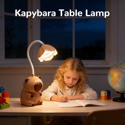 HAINLOGWANG Schreibtischlampe Kinder Jungen Mädchen, Tischlampe Kinder, Capybara Tischlampe, 2-in-1 Cartoon Schreibtischlampe mit Bleistiftspitzer, Dimmbare Nachttischlampe für Lektüre Studieren