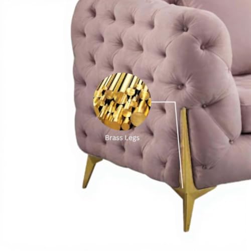Image of A to Z Furniture Modern Classic Fabric & Valvet Tufted Chesterfield Sofa Living Room and Office (3+1= 4 Seater Sofa Set with Footrest Rose Pink)