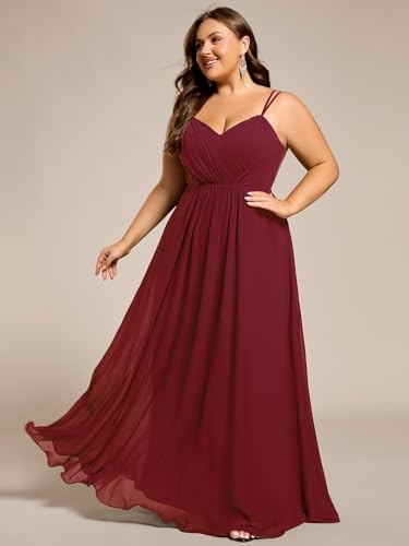 Image of Ever-Pretty Women's Pleated Backless Applique V Neck A Line Chiffon Sleeveless Plus Size Bridesmaid Dresses 01692-DA