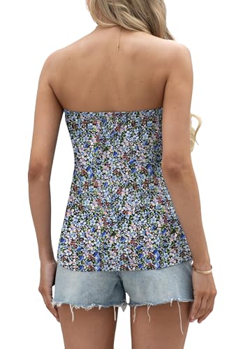 IWOLLENCE Bandeau top damski bez ramiączek, bez ramiączek, górna część gorsetu ma elastyczny ściągacz na górnej krawędzi, unoszące się obszycie, czas wolny i urlop, Czarny zawilc, XL