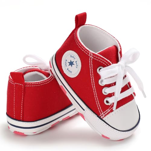 Image of Unisex Baby Girls Boys Canvas High-top Shoes, Newborn Infant Anti-Slip Soft Sole Frist Walking Breathable Sneakers