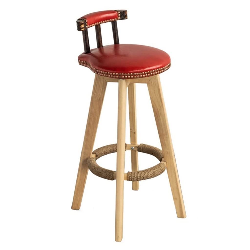 Tabouret en bois rond TUSUOD et cuir haute qualité pour bar de salon